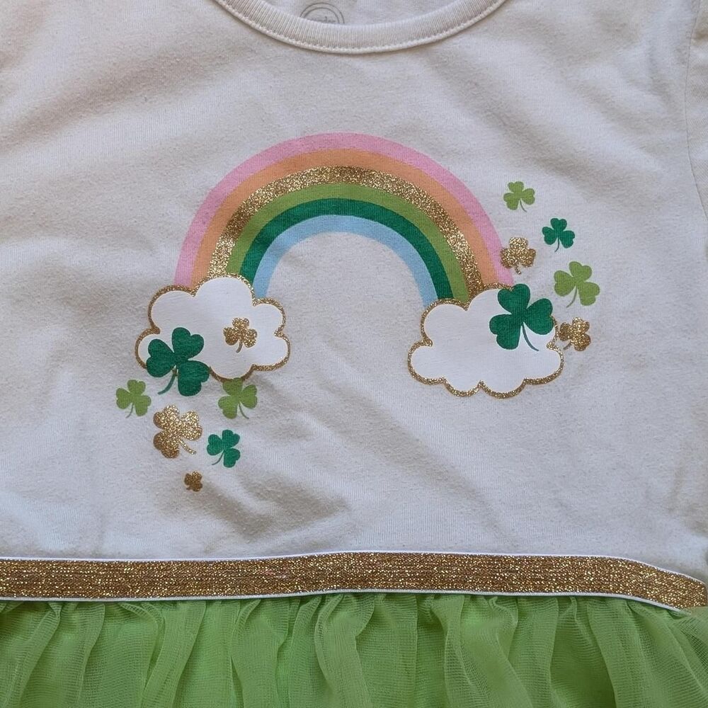 Wonder Nation Girls Size 5T St Patricks Rainbow Long Sleeve Tutu Dress - Picture 2 of 4